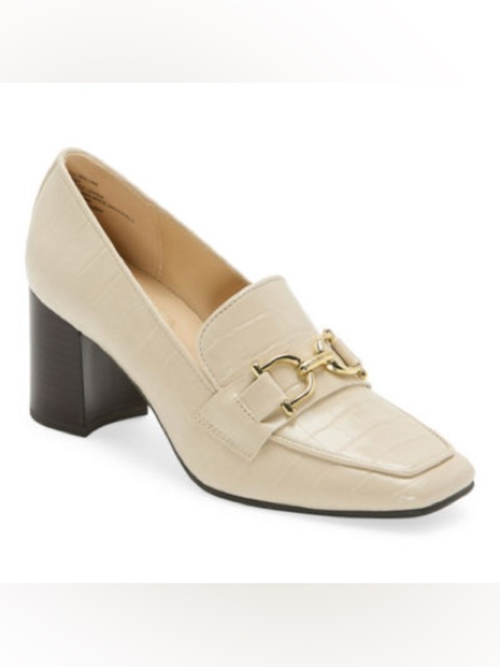 Cream Croc-Embossed Block Heel Loafer with Gold Hardware size 8
